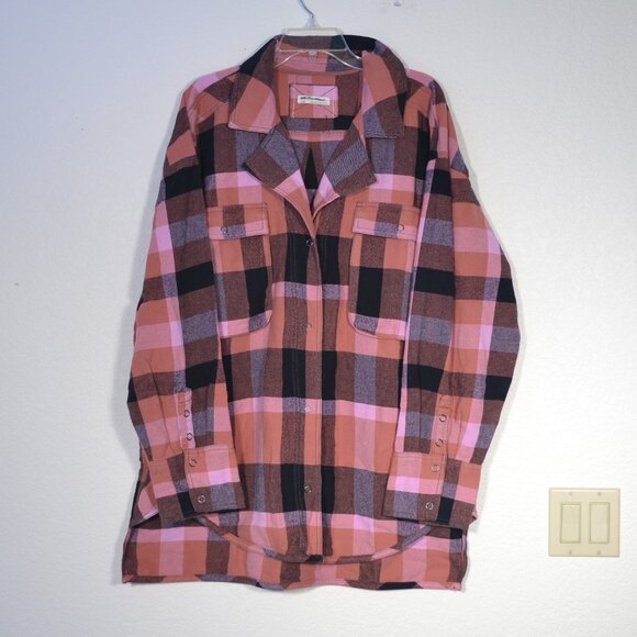 NEW FREE PEOPLE IZZY PLAID FLANNEL SHIRT, LARGE - Picture 3 of 11